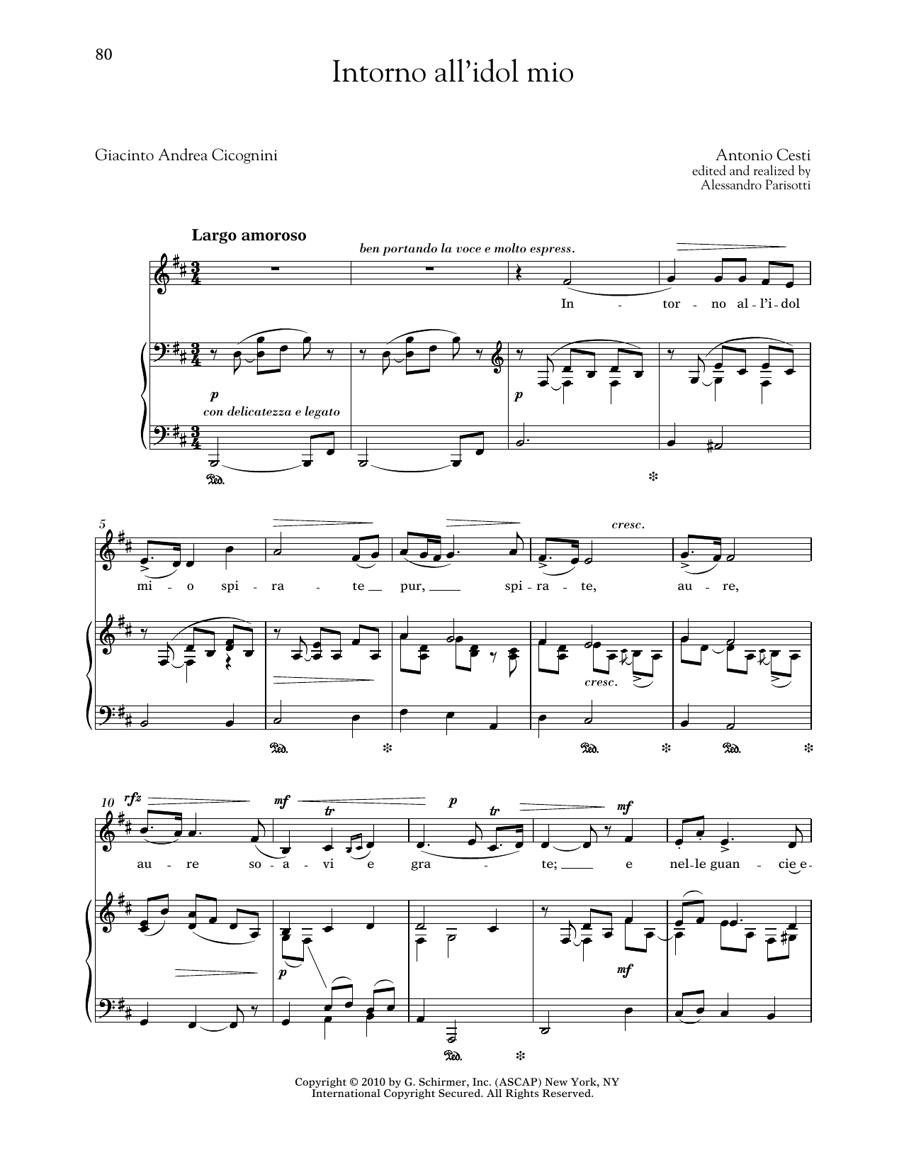 Antonio Cesti Intorno All'idol Mio (Low Voice) Sheet Music Notes & Chords for Piano & Vocal - Download or Print PDF