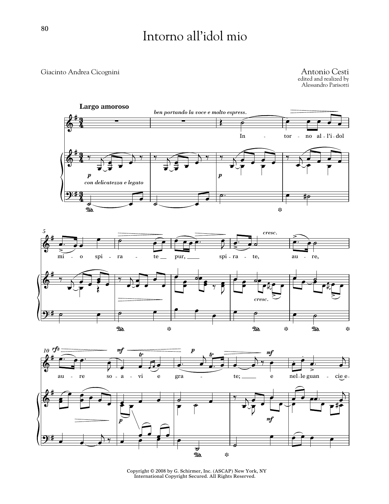 Antonio Cesti Intorno All'idol Mio (Medium High Voice) Sheet Music Notes & Chords for Piano & Vocal - Download or Print PDF