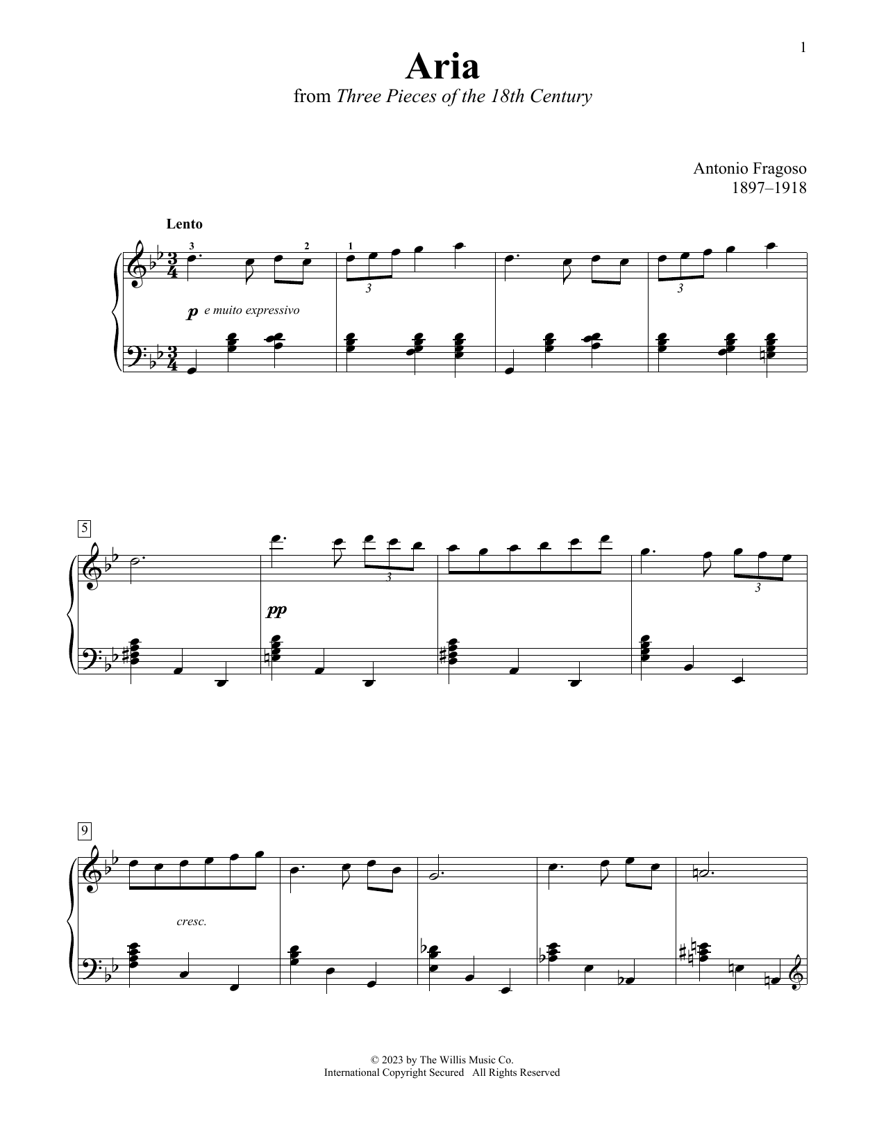 Antonio Fragoso Aria Sheet Music Notes & Chords for Educational Piano - Download or Print PDF
