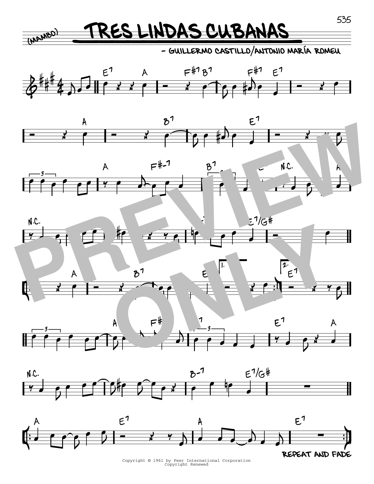 Antonio Maria Romeu Tres Lindas Cubanas Sheet Music Notes & Chords for Real Book – Melody & Chords - Download or Print PDF