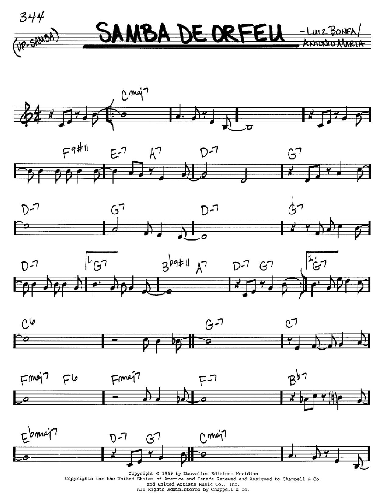 Antonio Maria Samba De Orfeu Sheet Music Notes & Chords for Melody Line, Lyrics & Chords - Download or Print PDF