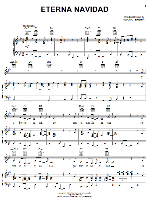 Antonio Pereyra Eterna Navidad Sheet Music Notes & Chords for Piano, Vocal & Guitar (Right-Hand Melody) - Download or Print PDF