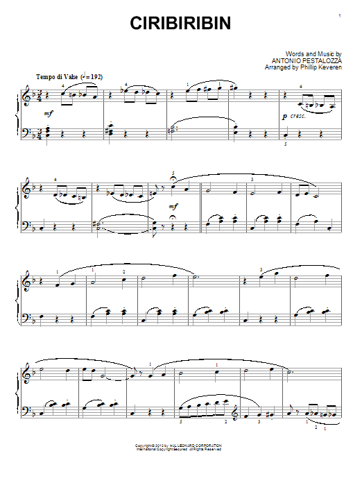Antonio Pestalozza Ciribiribin Sheet Music Notes & Chords for Piano - Download or Print PDF