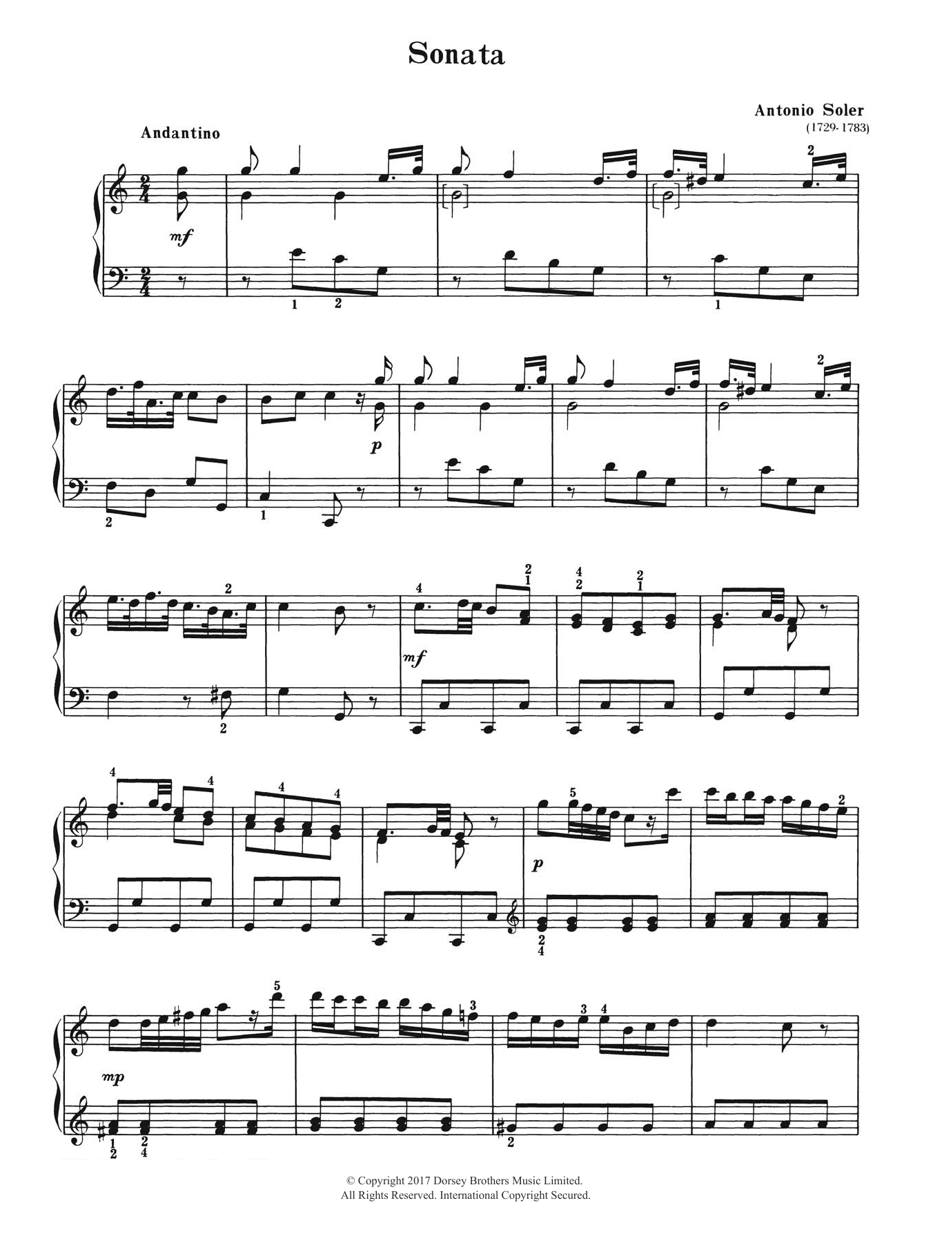 Antonio Soler Sonata Sheet Music Notes & Chords for Piano - Download or Print PDF