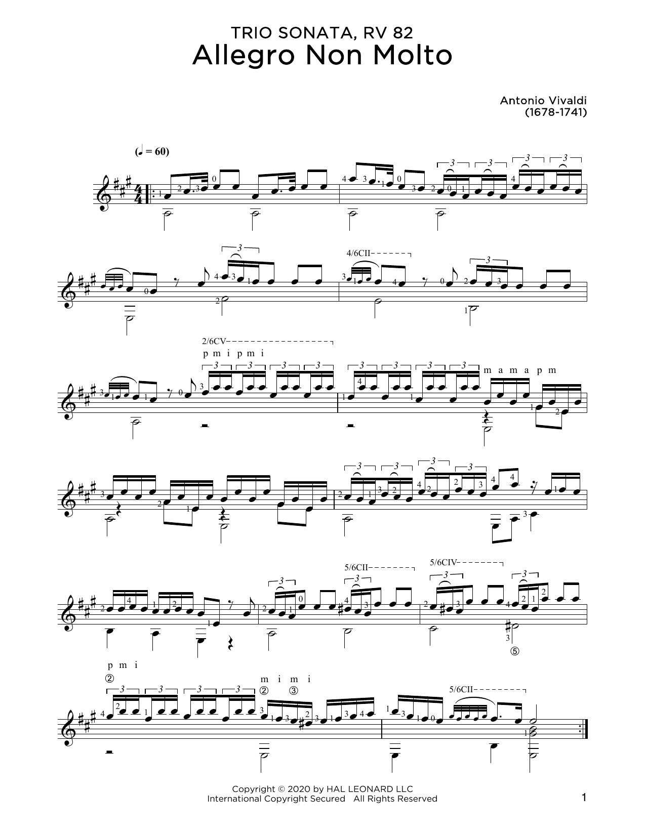 Antonio Vivaldi Allegro Non Molto Sheet Music Notes & Chords for Solo Guitar - Download or Print PDF