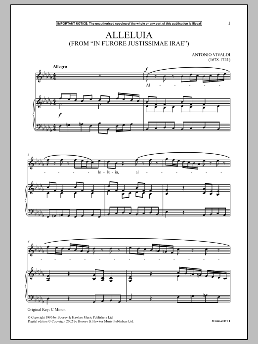Antonio Vivaldi Alleluia (from In Furore Justissimae Irae) Sheet Music Notes & Chords for Piano & Vocal - Download or Print PDF Antonio Vivaldi Alleluia (from In Furore Justissimae Irae) Sheet Music Notes & Chords for Piano & Vocal - Download or Print PDF
