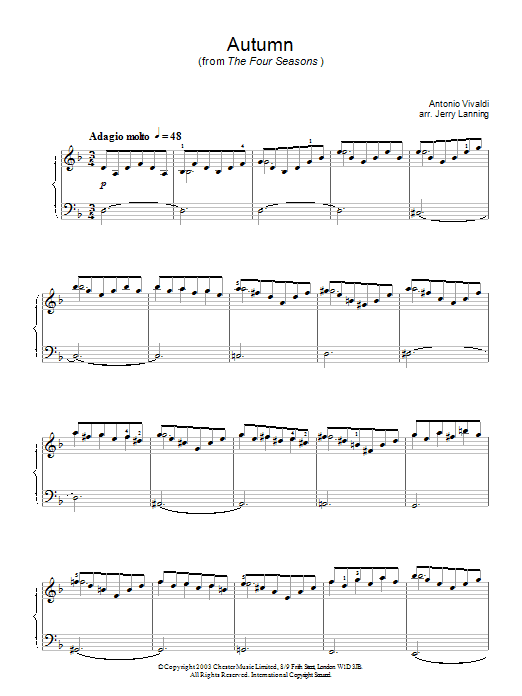 Antonio Vivaldi Autumn (from The Four Seasons) Sheet Music Notes & Chords for Piano - Download or Print PDF