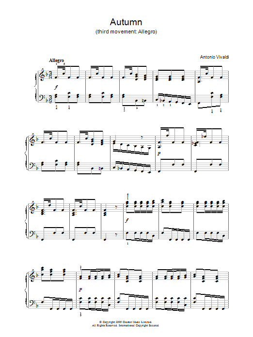 Antonio Vivaldi Autumn (3rd Movement: Allegro) Sheet Music Notes & Chords for Piano - Download or Print PDF