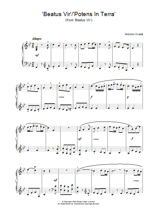 Antonio Vivaldi Beatus Vir/ Potens In Terra (from Beatus Vir) Sheet Music Notes & Chords for Piano - Download or Print PDF
