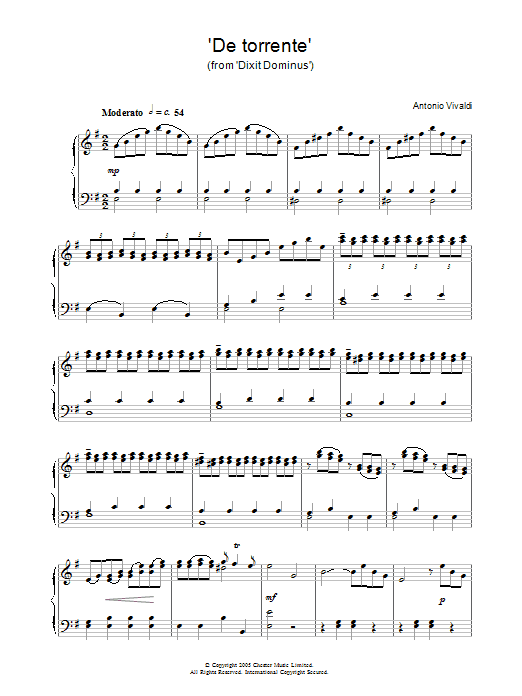 Antonio Vivaldi De Torrente (from Dixit Dominus) Sheet Music Notes & Chords for Piano - Download or Print PDF