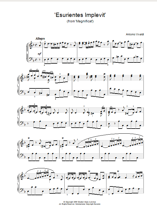 Antonio Vivaldi Esurientes Implevit (from Magnificat) Sheet Music Notes & Chords for Piano - Download or Print PDF