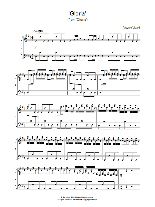 Antonio Vivaldi Gloria (from Gloria) Sheet Music Notes & Chords for Piano - Download or Print PDF