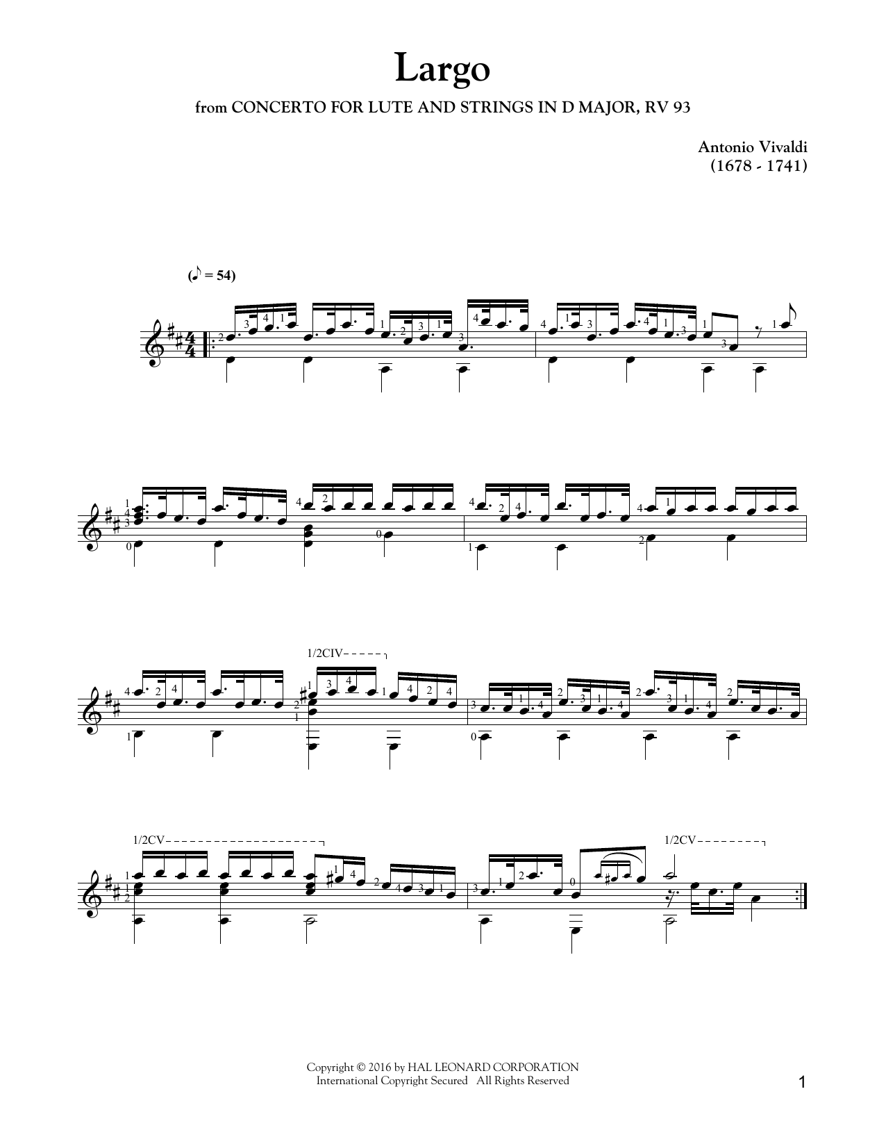 Antonio Vivaldi Largo Sheet Music Notes & Chords for Woodwind Solo - Download or Print PDF