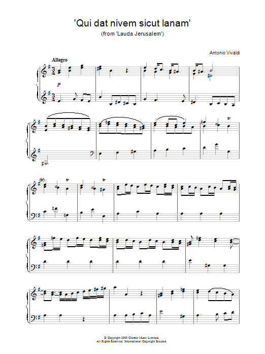 Antonio Vivaldi Qui dat nivem sicut lanam (from Lauda Jerusalem) Sheet Music Notes & Chords for Piano - Download or Print PDF