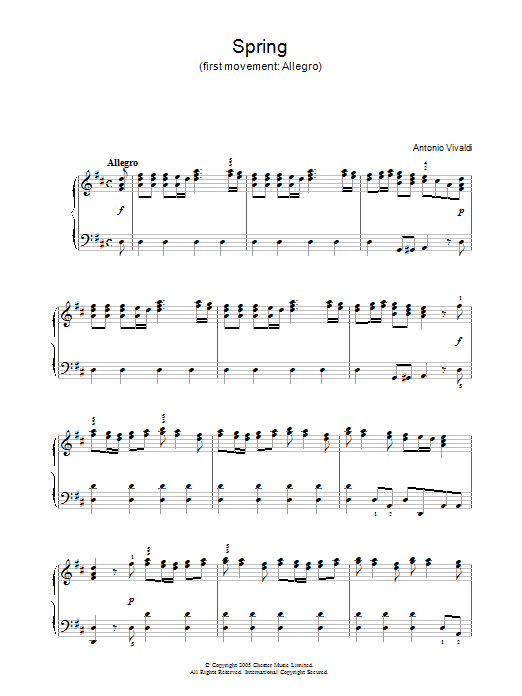 Antonio Vivaldi Spring (1st Movement: Allegro) Sheet Music Notes & Chords for Piano - Download or Print PDF