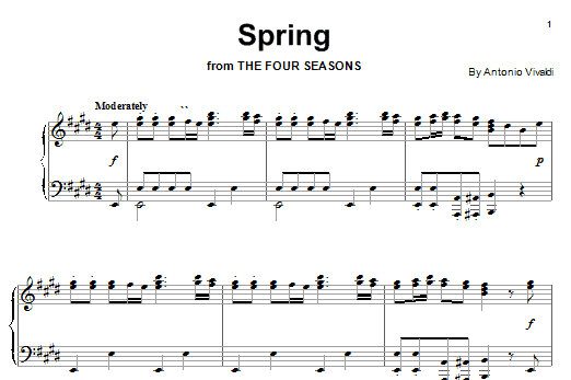 Antonio Vivaldi Spring Sheet Music Notes & Chords for Piano - Download or Print PDF