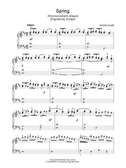 Antonio Vivaldi Spring (3rd movement: Allegro) Sheet Music Notes & Chords for Piano - Download or Print PDF