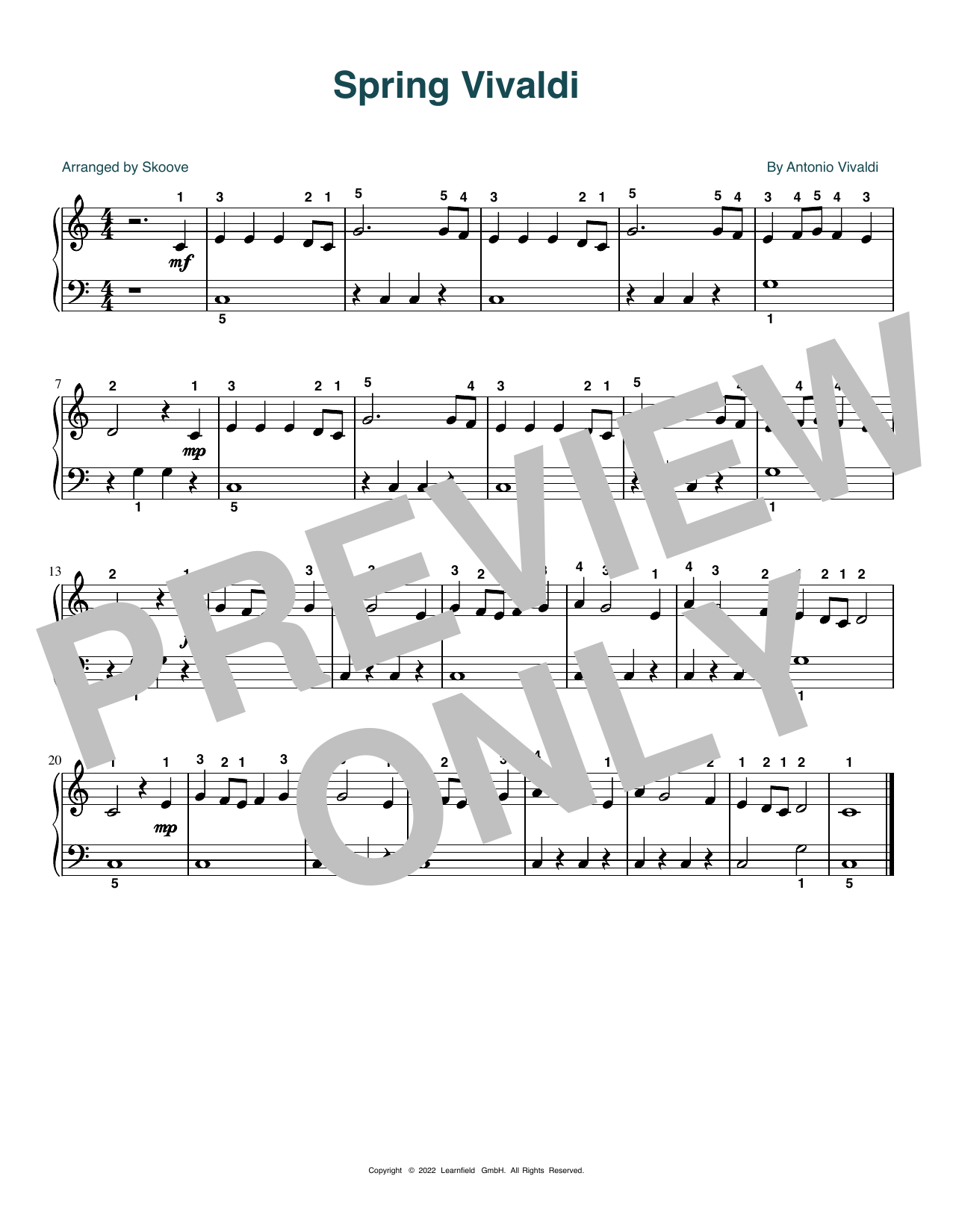 Antonio Vivaldi Spring Vivaldi (arr. Skoove) Sheet Music Notes & Chords for Beginner Piano (Abridged) - Download or Print PDF