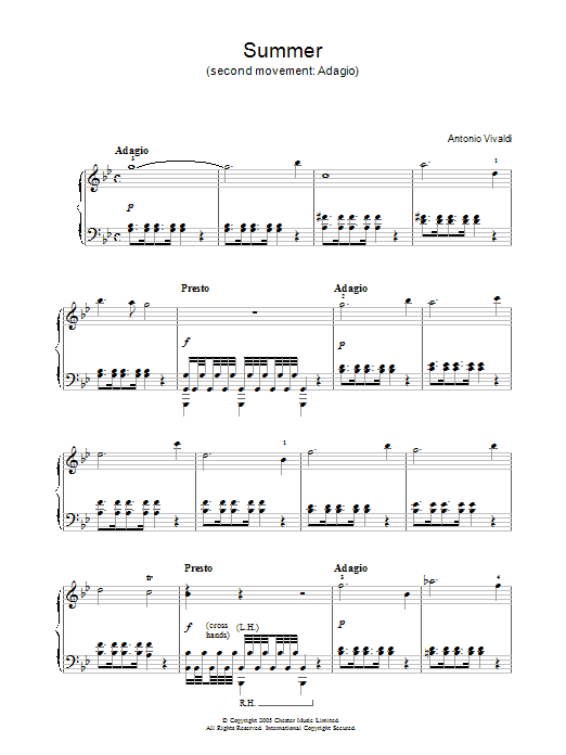 Antonio Vivaldi Summer (2nd Movement: Adagio) Sheet Music Notes & Chords for Piano - Download or Print PDF Antonio Vivaldi Summer (2nd Movement: Adagio) Sheet Music Notes & Chords for Piano - Download or Print PDF