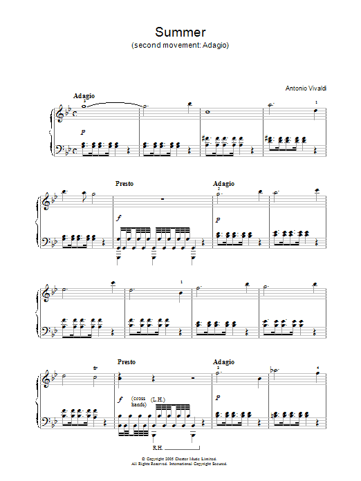 Antonio Vivaldi Summer (2nd Movement: Adagio) Sheet Music Notes & Chords for Piano - Download or Print PDF