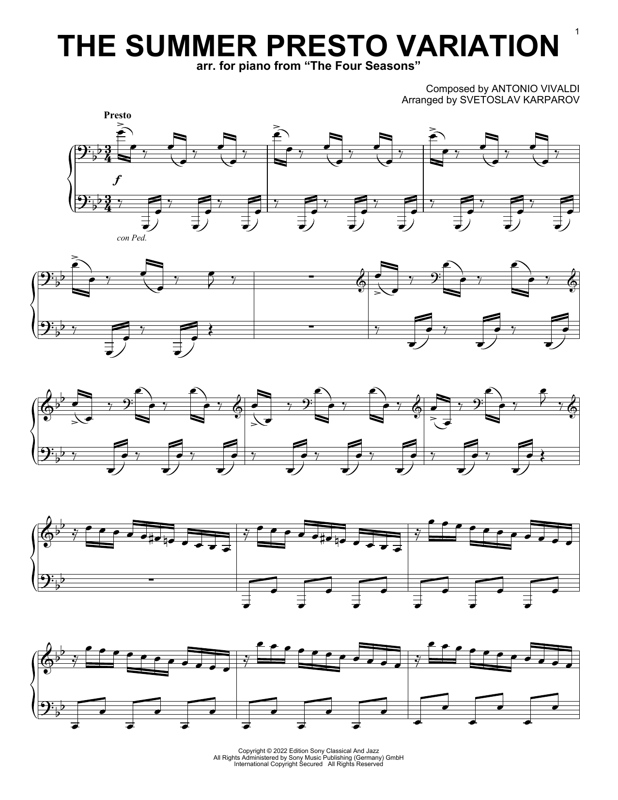 Antonio Vivaldi The Summer Presto Variation (as performed by Gabriele Bagnati) Sheet Music Notes & Chords for Piano Solo - Download or Print PDF