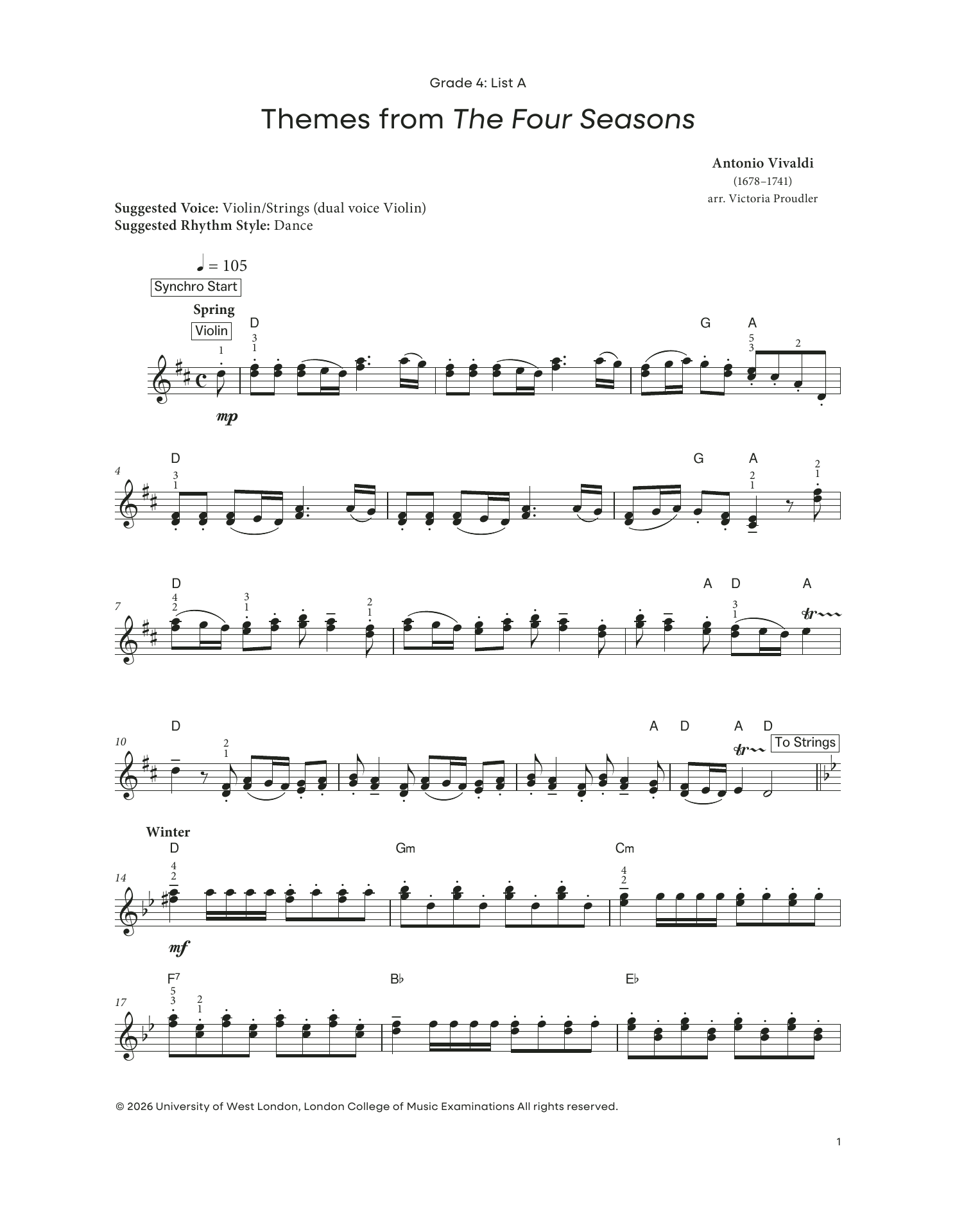 Antonio Vivaldi Themes from the Four Seasons (from LCME Electronic Keyboard Grade 4 List A) Sheet Music Notes & Chords for Piano Solo - Download or Print PDF