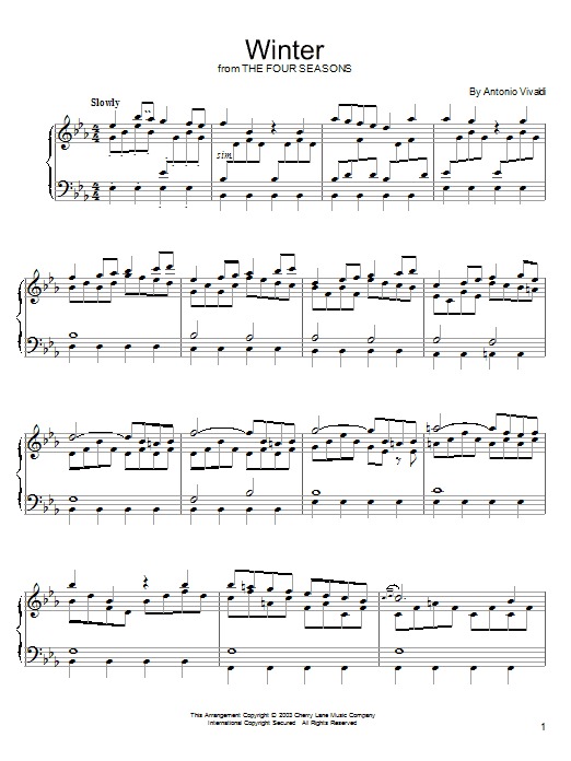 Antonio Vivaldi Winter Sheet Music Notes & Chords for Piano - Download or Print PDF