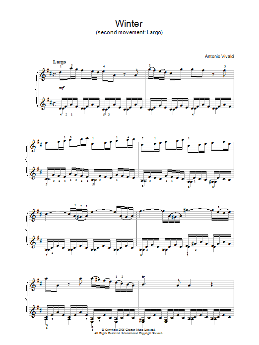 Antonio Vivaldi Winter Sheet Music Notes & Chords for Piano Solo - Download or Print PDF
