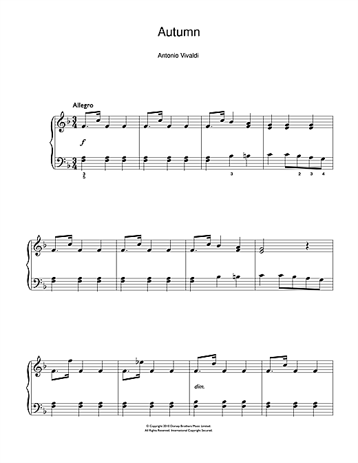 Antonio Vivaldi Autumn (from The Four Seasons) 3rd Movement Sheet Music Notes & Chords for Beginner Piano - Download or Print PDF