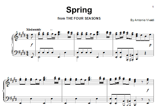 Preview Antonio Vivaldi Spring Classical sheet music, notes and chords for Piano, SKU: 22140 Spring sheet music