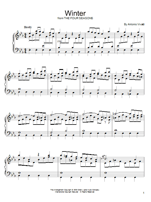 Preview Antonio Vivaldi Winter Classical sheet music, notes and chords for Piano, SKU: 22139 Winter sheet music