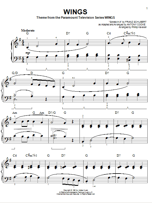 Antony Cooke Wings Sheet Music Notes & Chords for Easy Piano - Download or Print PDF