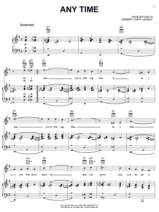 Preview Eddy Arnold Any Time Pop sheet music, notes and chords for Melody Line, Lyrics & Chords, SKU: 179720 sheet music, piano notes, chords, guitar tabs, score, transpose, transcribe, how to play, guide, download, learn, tutorial, progression, song, artist, awards, billboard, mtv, vh1, tour, single, album, release