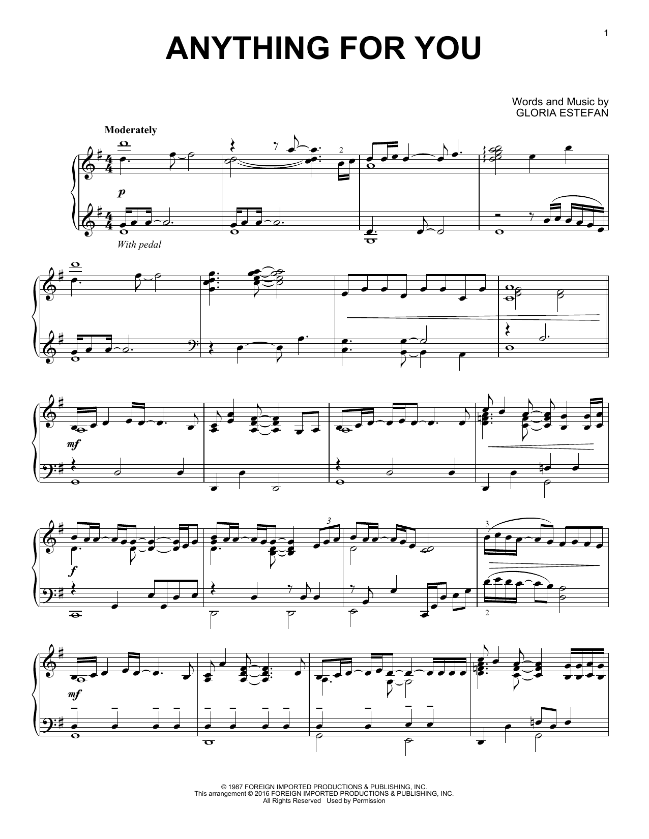 Preview Gloria Estefan Anything For You World sheet music, notes and chords for Piano, SKU: 170199 sheet music, piano notes, chords, guitar tabs, score, transpose, transcribe, how to play, guide, download, learn, tutorial, progression, song, artist, awards, billboard, mtv, vh1, tour, single, album, release