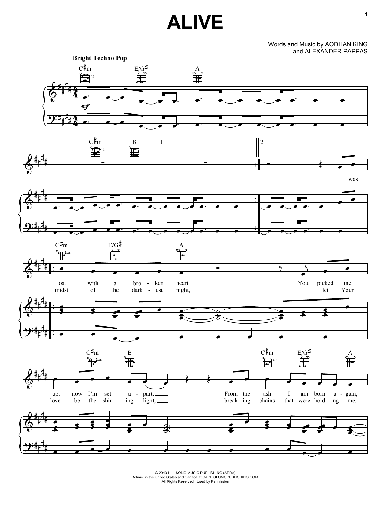 Aodhan King Alive Sheet Music Notes & Chords for Piano, Vocal & Guitar (Right-Hand Melody) - Download or Print PDF