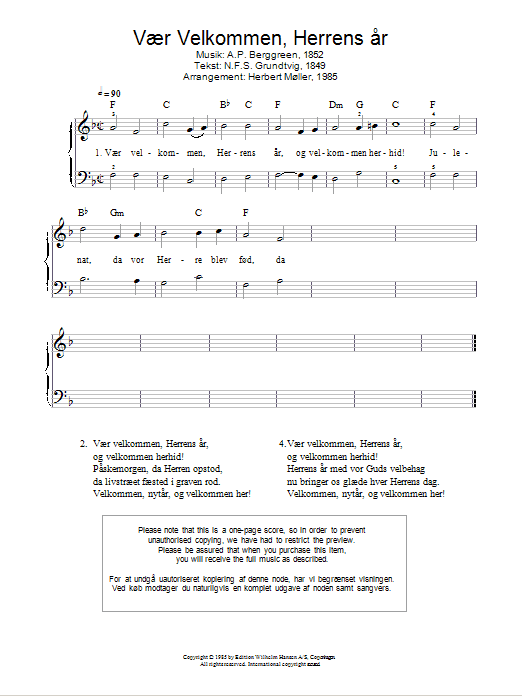 A.P. Berggreen Vaer Velkommen, Herrens Ar Sheet Music Notes & Chords for Piano - Download or Print PDF
