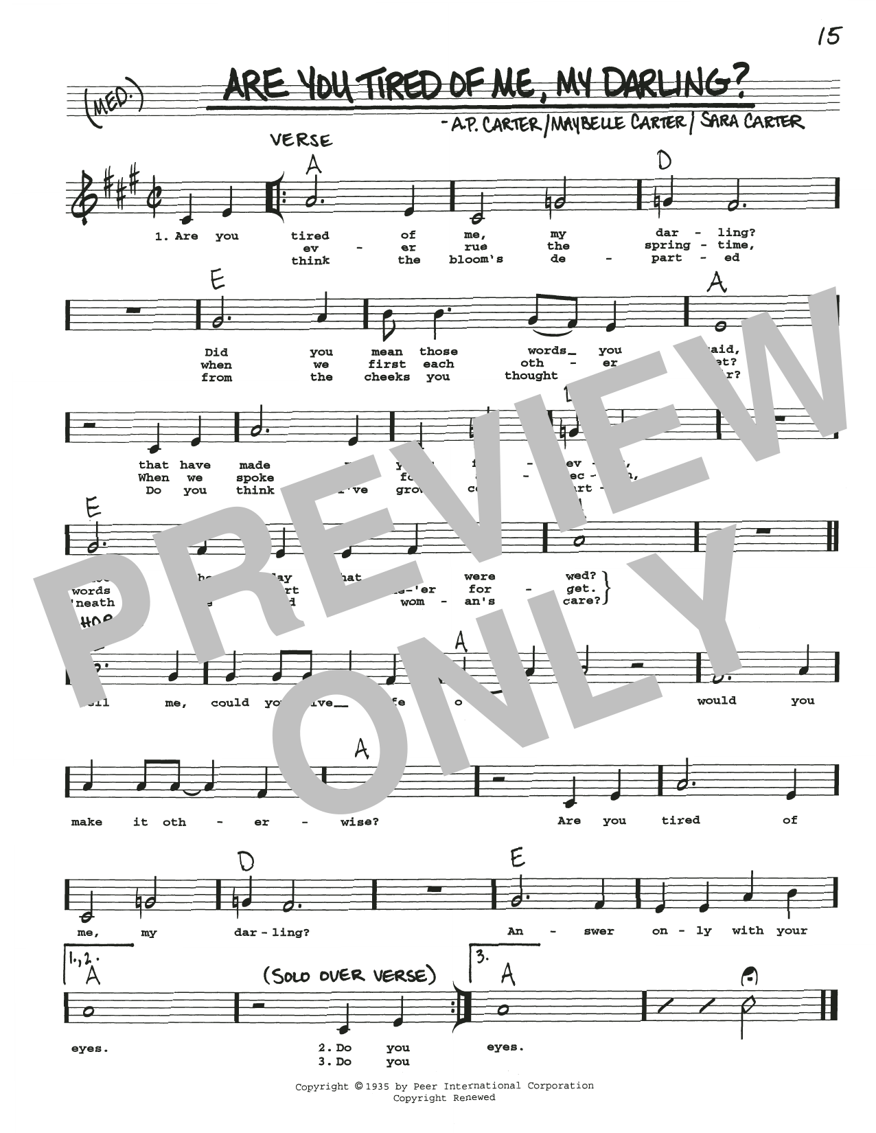 A.P. Carter Are You Tired Of Me, My Darling? Sheet Music Notes & Chords for Real Book – Melody, Lyrics & Chords - Download or Print PDF