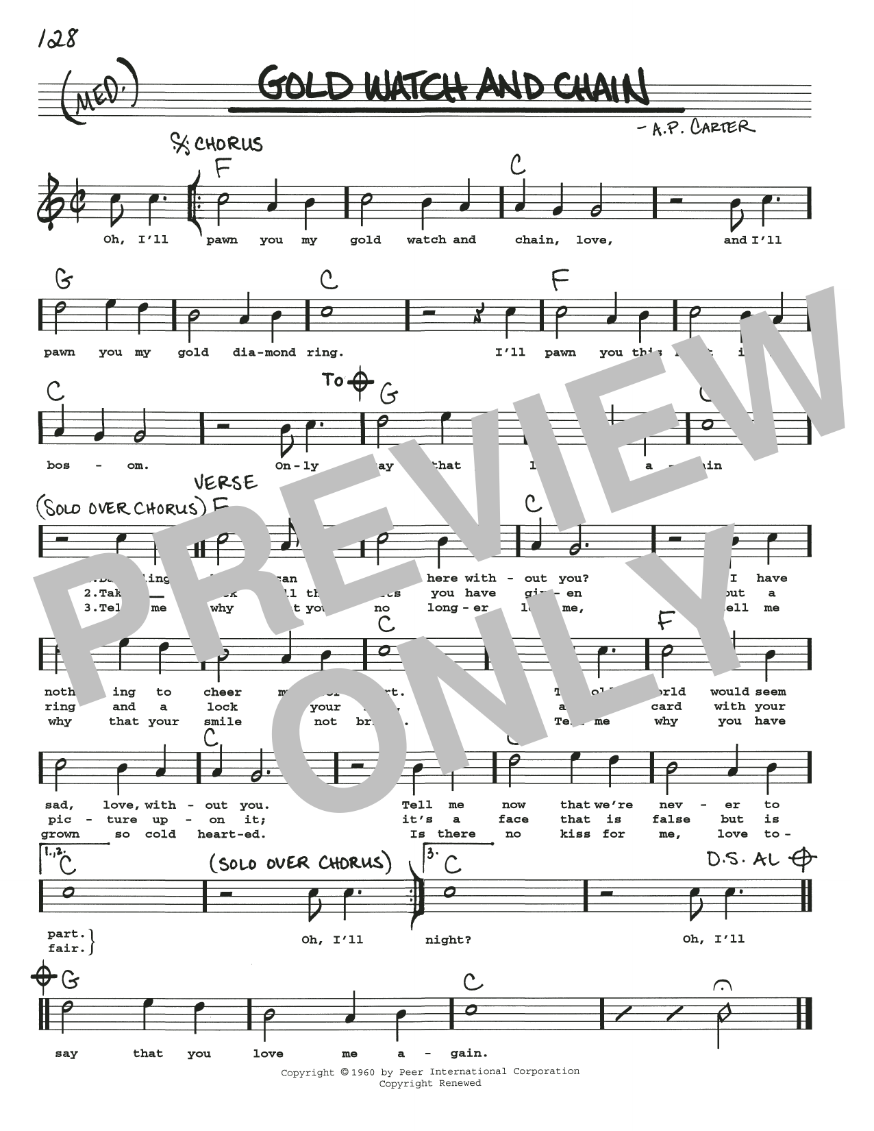 A.P. Carter Gold Watch And Chain Sheet Music Notes & Chords for Real Book – Melody, Lyrics & Chords - Download or Print PDF