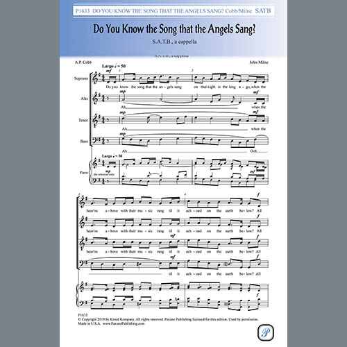 A.P. Cobb and John Milne, Do You Know The Song That The Angels Sang, SATB Choir
