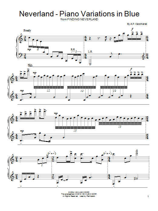 A.P. Kaczmarek Neverland - Piano Variations In Blue Sheet Music Notes & Chords for Easy Piano Solo - Download or Print PDF
