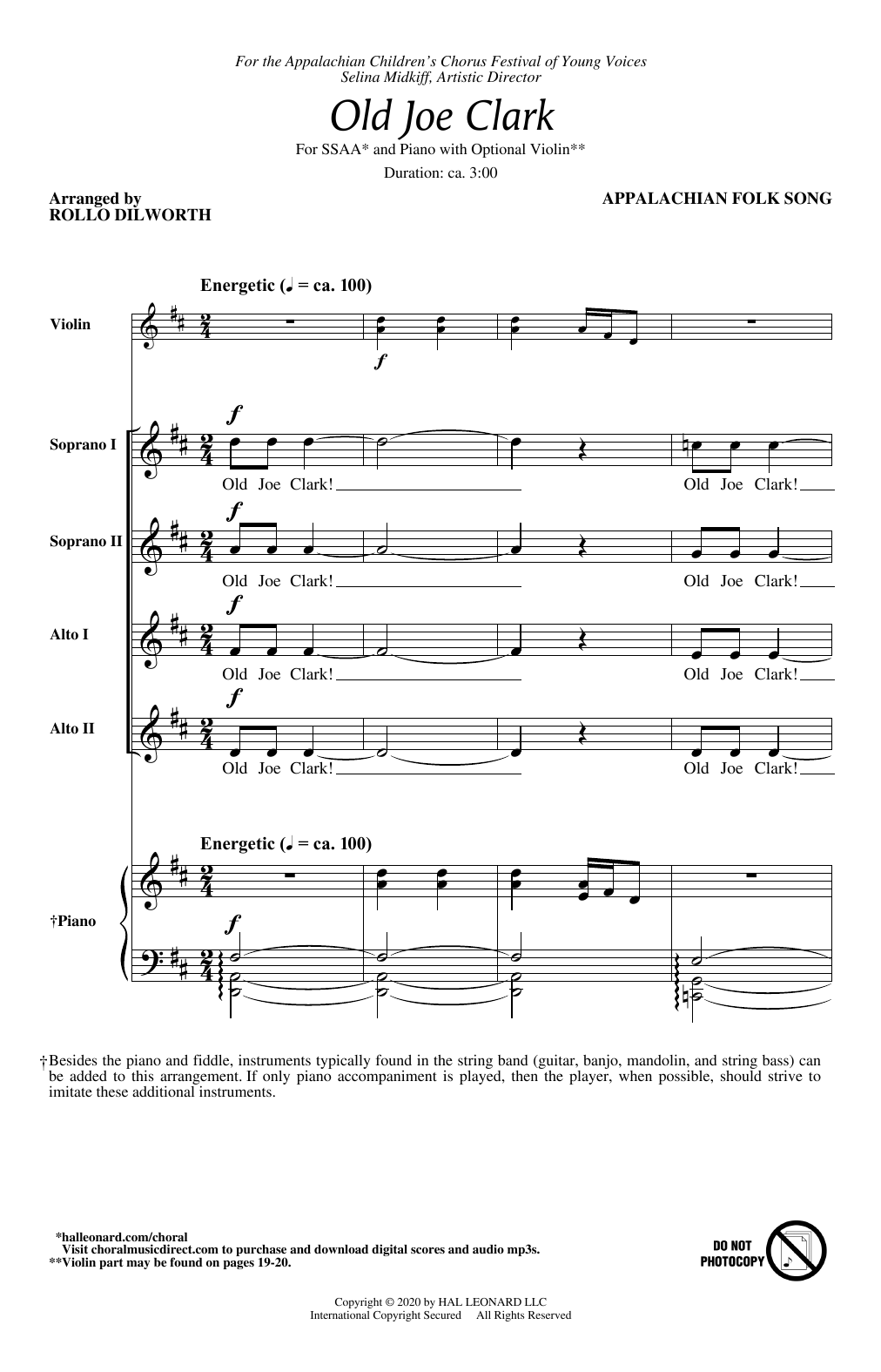 Appalachian Folk Song Old Joe Clark (arr. Rollo Dilworth) Sheet Music Notes & Chords for SSAA Choir - Download or Print PDF