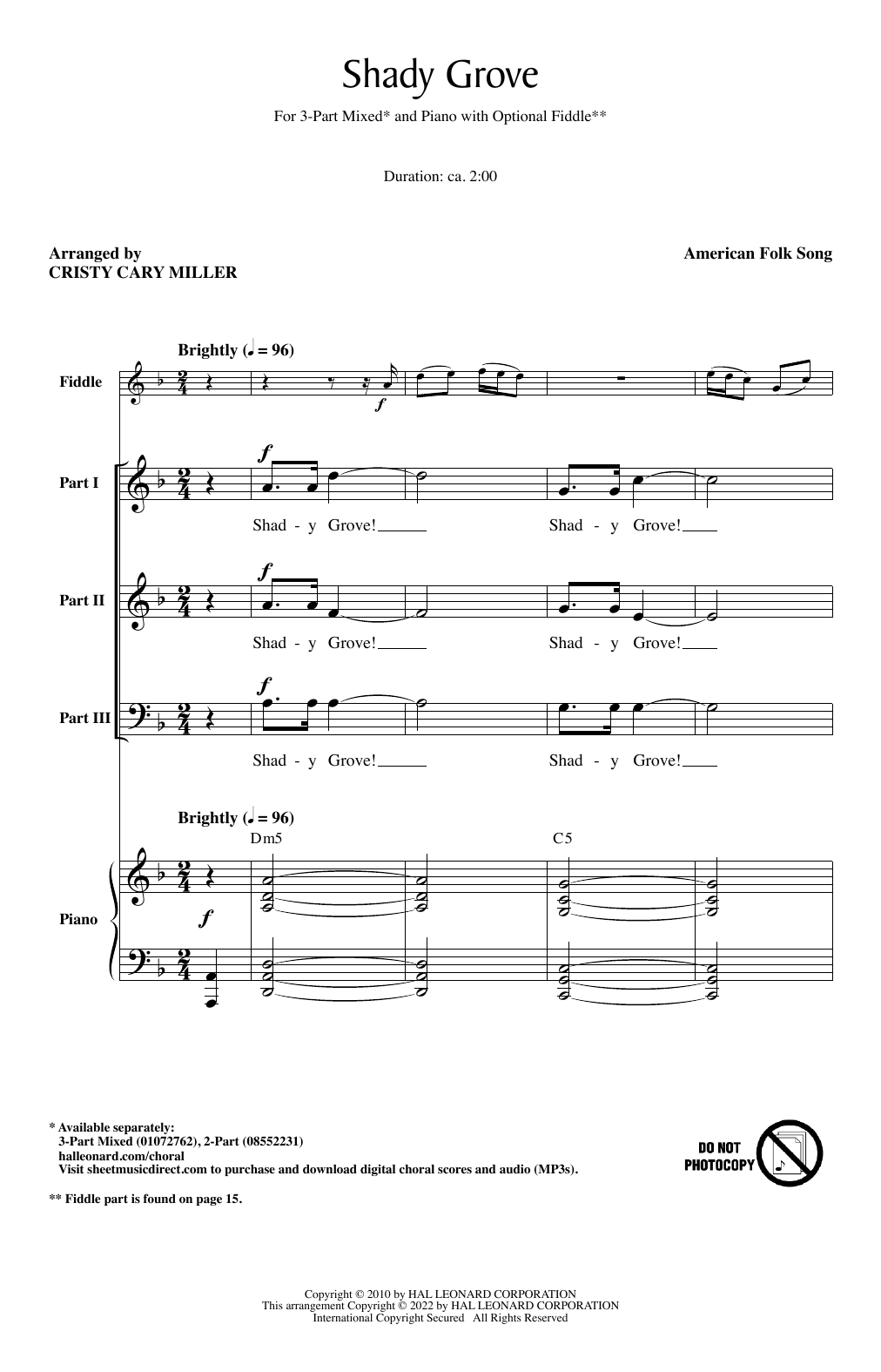 Appalachian Folk Song Shady Grove (arr. Cristi Cary Miller) Sheet Music Notes & Chords for 3-Part Mixed Choir - Download or Print PDF