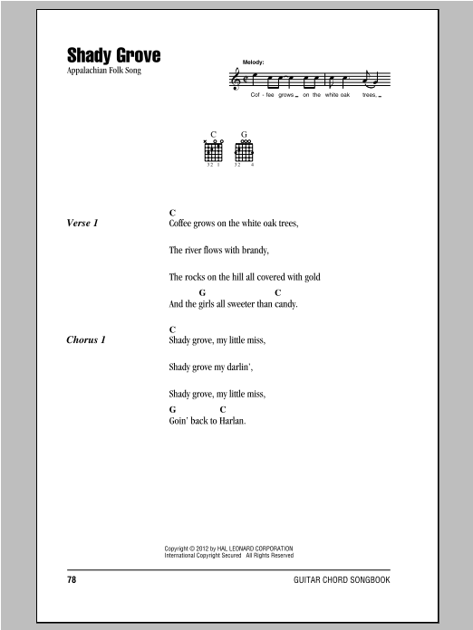 Traditional Folksong Shady Grove Sheet Music Notes & Chords for Lyrics & Chords - Download or Print PDF