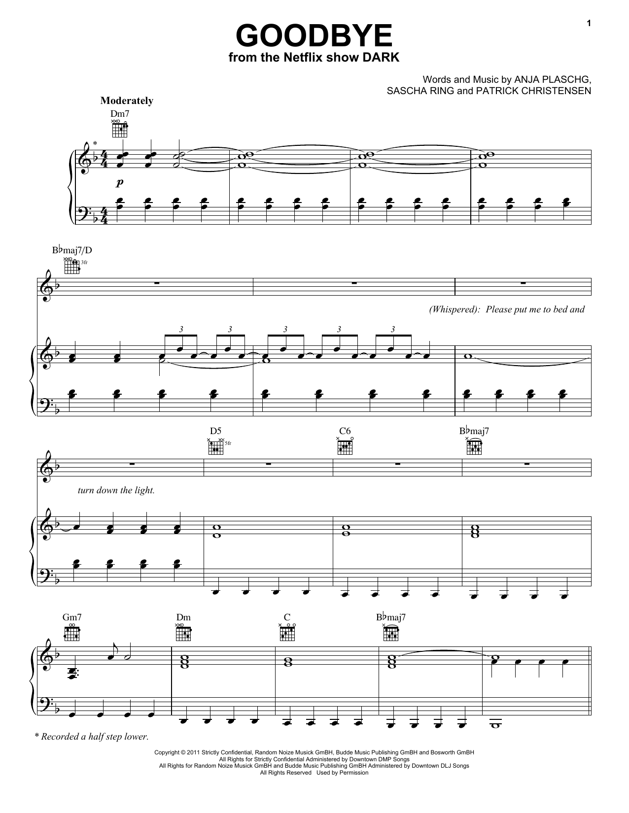 Apparat Goodbye (feat. Soap&Skin) (from the Netflix show Dark) Sheet Music Notes & Chords for Piano, Vocal & Guitar (Right-Hand Melody) - Download or Print PDF