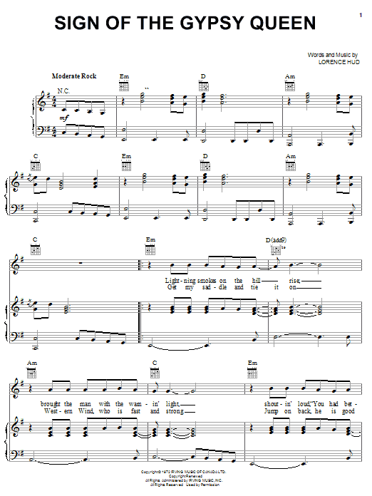 April Wine Sign Of The Gypsy Queen Sheet Music Notes & Chords for Melody Line, Lyrics & Chords - Download or Print PDF