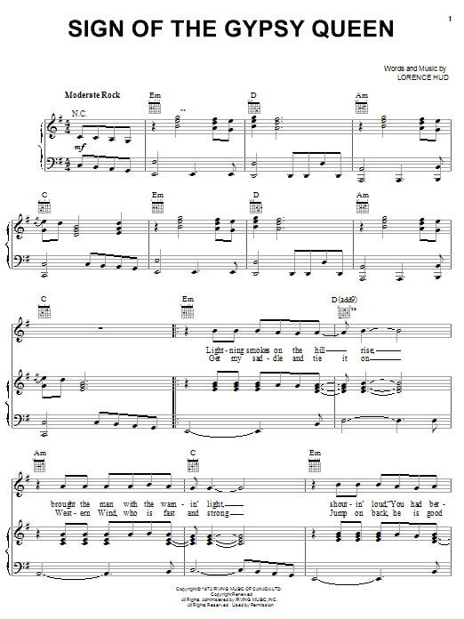 April Wine Sign Of The Gypsy Queen sheet music notes and chords. Download Printable PDF.