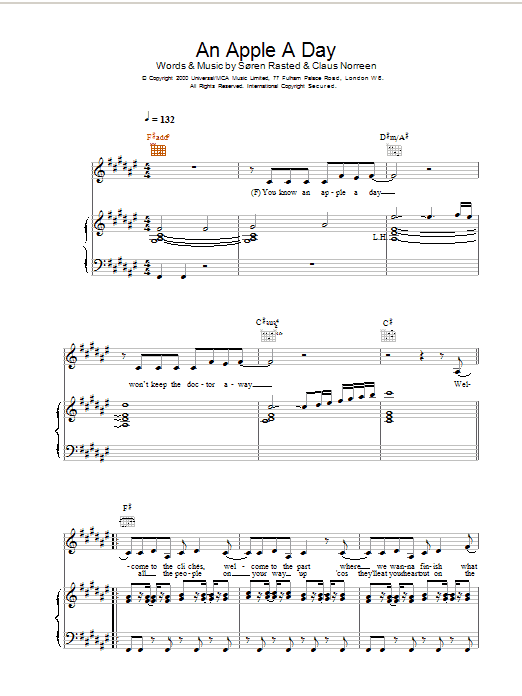 Aqua An Apple A Day Sheet Music Notes & Chords for Piano, Vocal & Guitar - Download or Print PDF