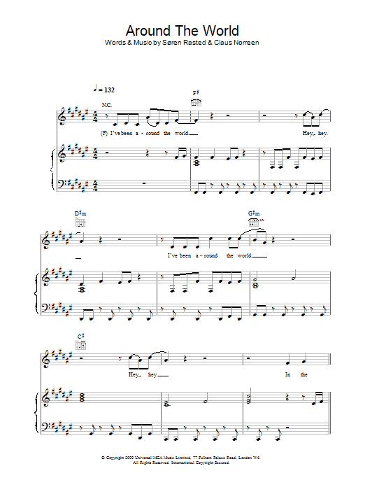 Preview Aqua Around The World Pop sheet music, notes and chords for Piano, Vocal & Guitar, SKU: 18495 Around The World sheet music