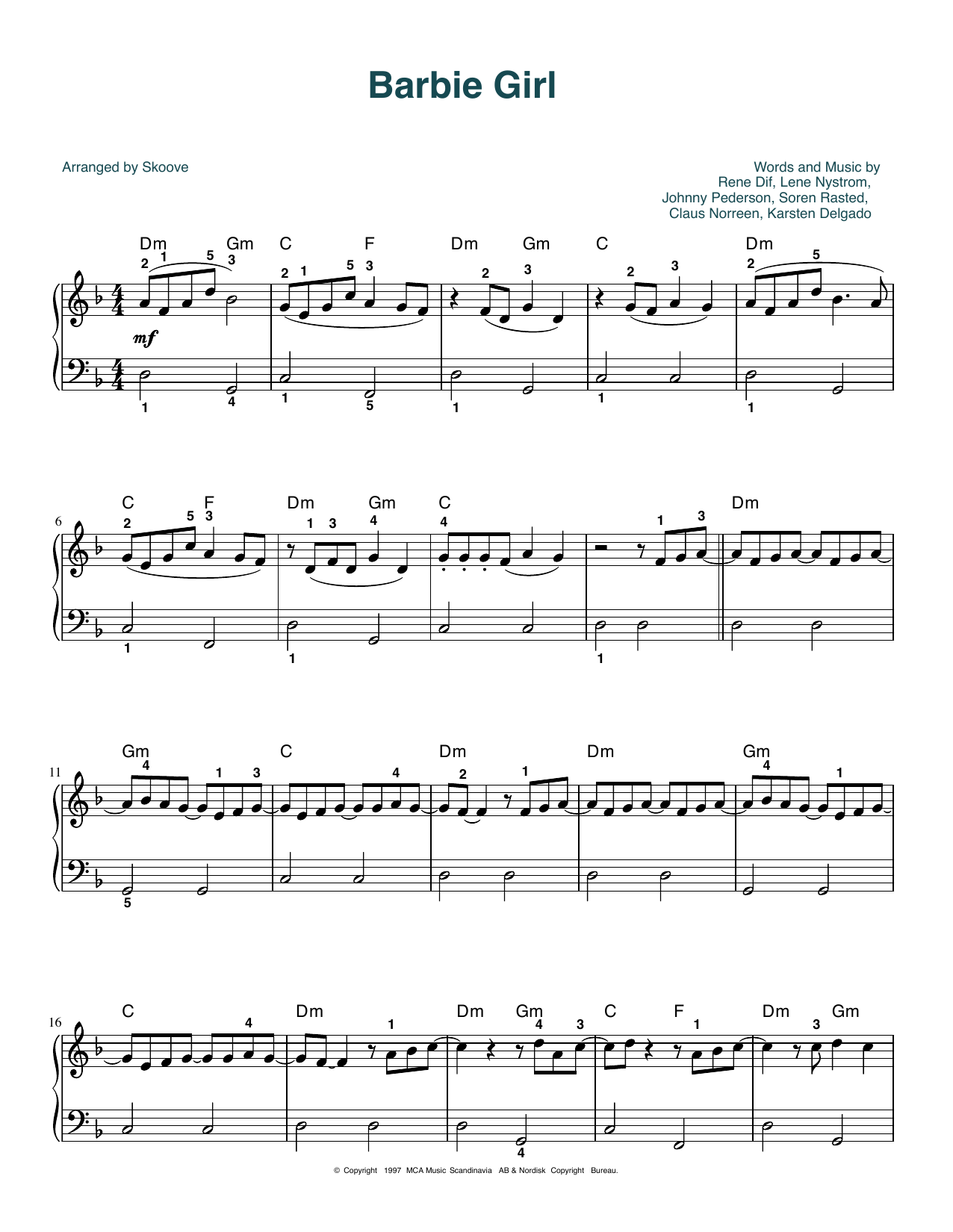 Aqua Barbie Girl (arr. Skoove) Sheet Music Notes & Chords for Easy Piano - Download or Print PDF