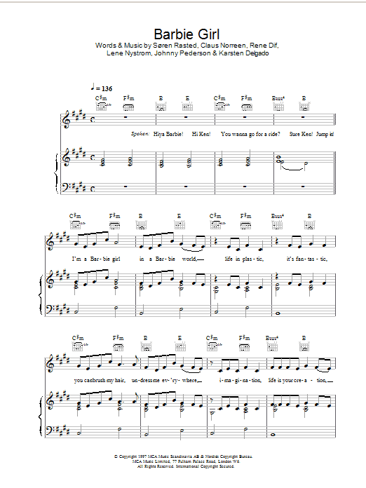 Aqua Barbie Girl Sheet Music Notes & Chords for Keyboard - Download or Print PDF